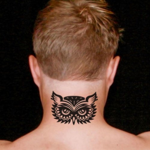 OhMyTat OhMyTat 貓頭鷹頭 Owl Head 刺青圖案紋身貼紙 (2 張)