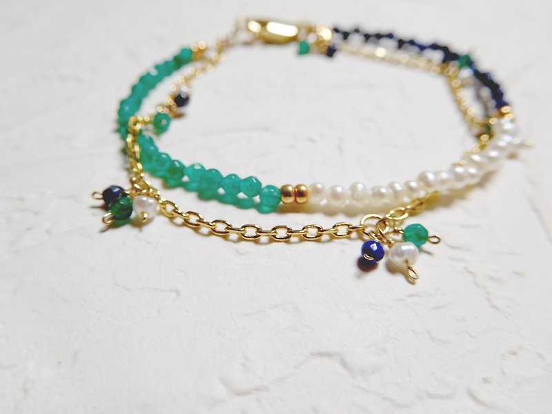 Mini three-color Gemstone double layer pendant texture bracelet - Bracelets - Paper Blue