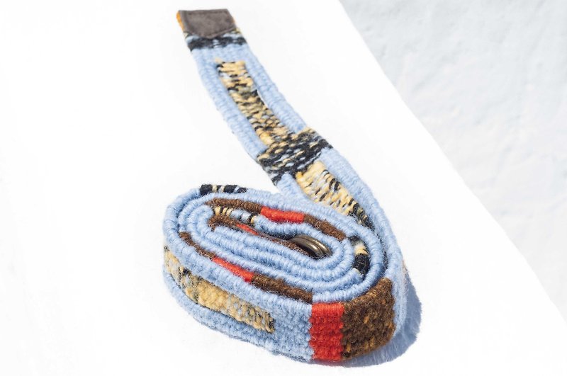 Boyfriend gift woven wool belt / Tibet weave belt - geometric gradient layer dyed blue earth - เข็มขัด - ขนแกะ หลากหลายสี