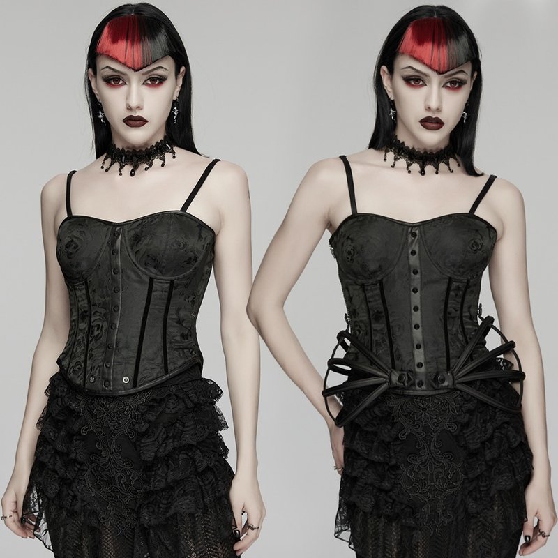 哥德吸血新娘宮廷玫瑰吊帶馬甲 / 可拆鋼骨 - 背心/無袖上衣 - 其他材質 黑色