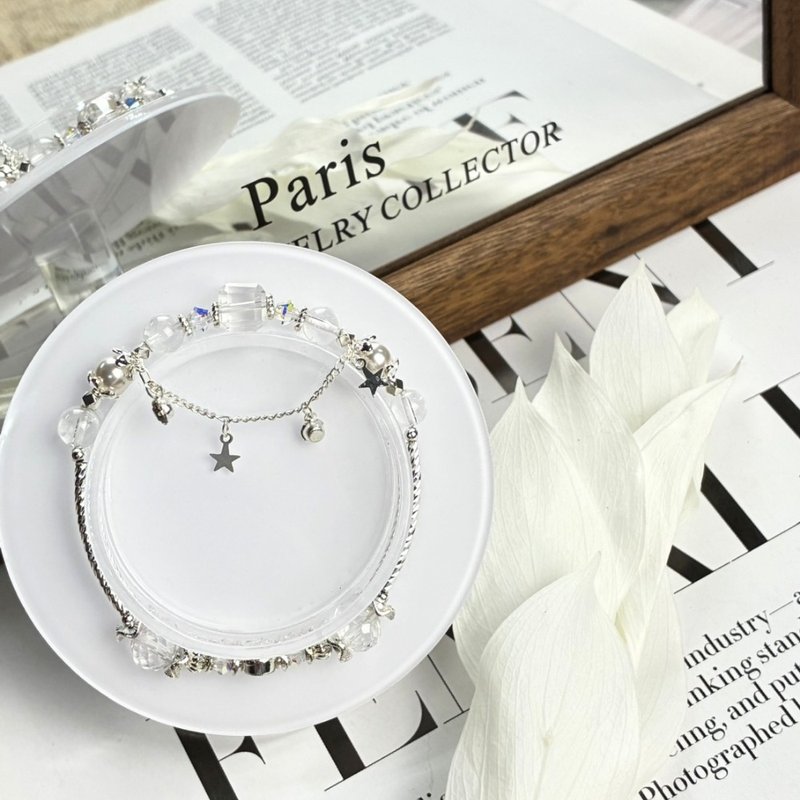 オリジナルデザイン 月光童話 天然水晶ブレスレット ホワイトクォーツ スワロフスキー パール - ブレスレット - クリスタル ホワイト