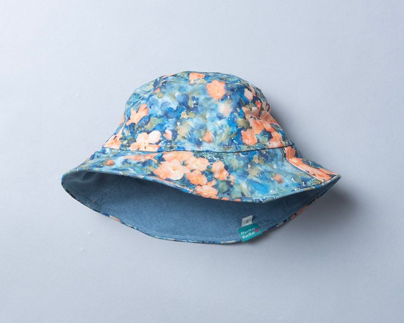 棉．麻 帽子 藍色 - 帽圍可調塑型-名9 漁夫帽 防曬 寶寶 童裝 禮物 帽子露營 登山