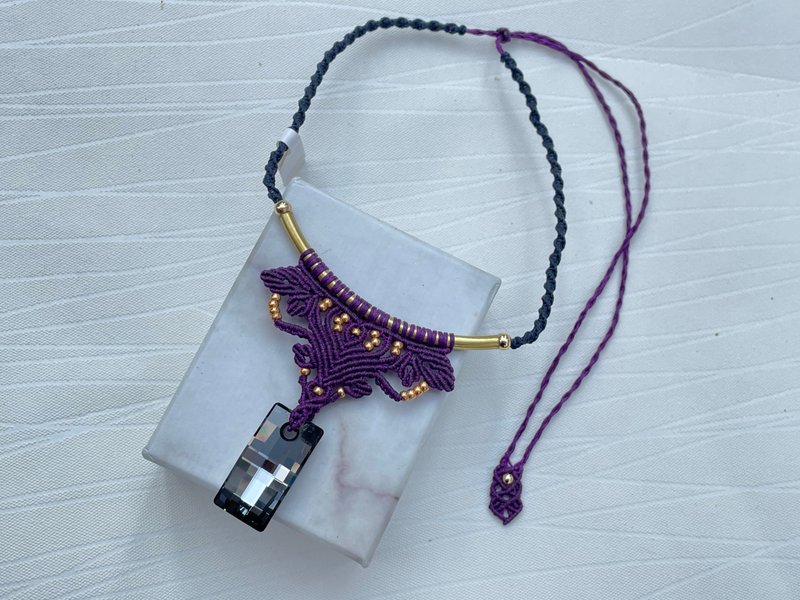 *211002 Macrame Swarovski  編織 頸鍊 - 項鍊 - 半寶石 紫色