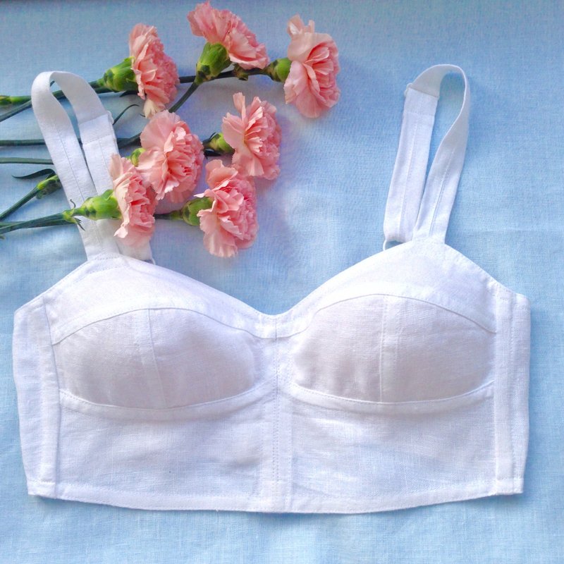 Linen bra, Bustier top, Corset top - เสื้อผู้หญิง - ลินิน ขาว