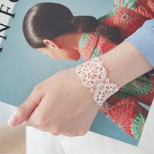 [Gift] Merida Geometric Lace Czech Crystal Sterling Silver Bracelet/Bracelet  - Light Pink + Ivory White - Shop DAVID'S ANGEL Bracelets - Pinkoi