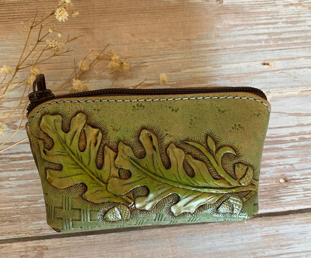 レザーカービングフラワーコインケース - ショップ y.g.w.p.