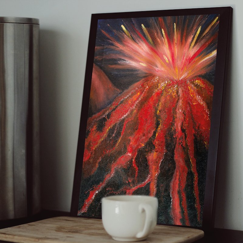 Abstract art work Volcano, Oil painting on canvas Home wall decor, handmade gift - ตกแต่งผนัง - วัสดุอื่นๆ สีแดง