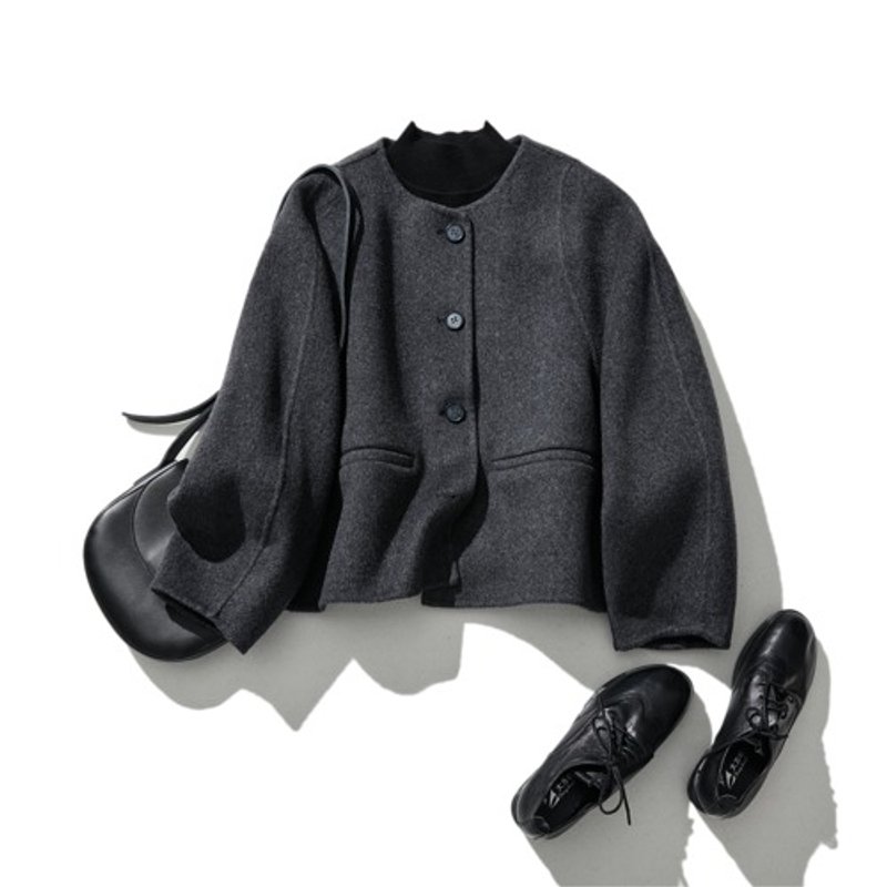 A short coat for adults that can be worn in any situation Wool coat Dark gray 231019-2 - Women's Casual & Functional Jackets - Cotton & Hemp 