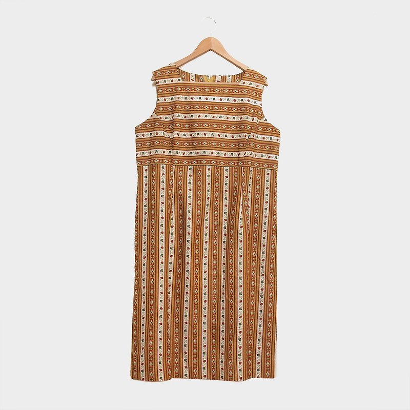 │moderato│ stripes stitching retro girl vintage dress │ London European Art - ชุดเดรส - กระดาษ สีส้ม