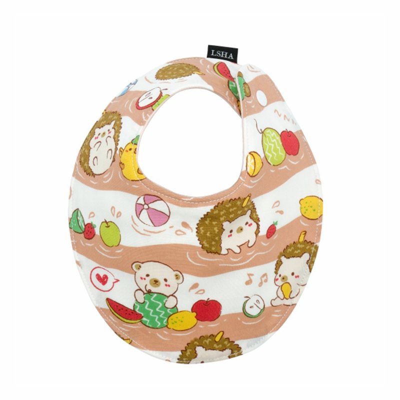 LSHA-Eightfold yarn baby bib (water party)-white orange - Bibs - Cotton & Hemp Orange