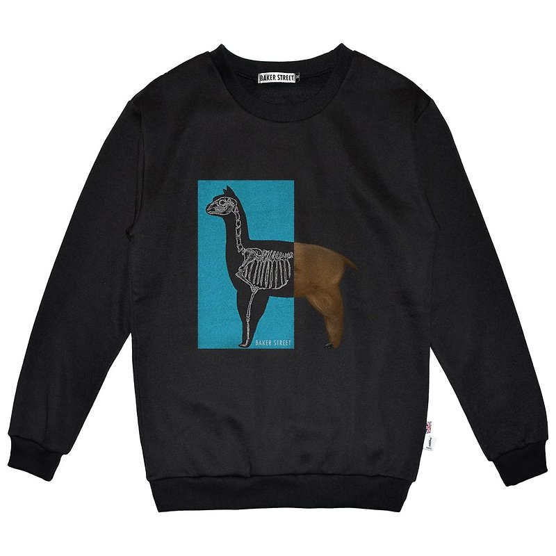 British Fashion Brand -Baker Street- X-ray Alpaca Printed Sweatshirt - Unisex Hoodies & T-Shirts - Cotton & Hemp Black