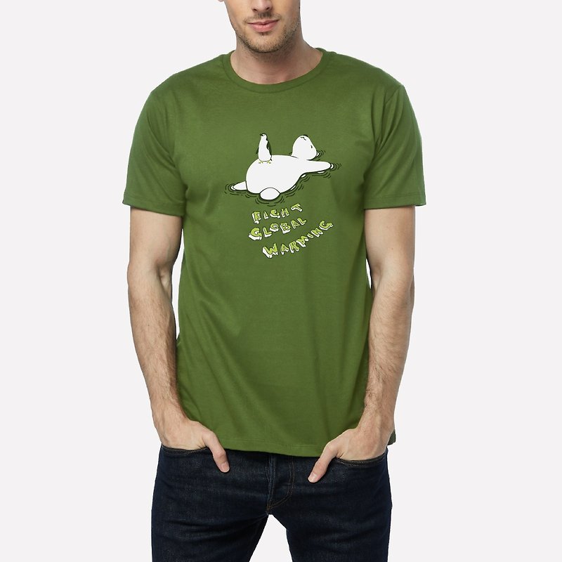 コットン・麻 トップス ユニセックス グリーン - Tシャツファイト地球温暖化（緑）