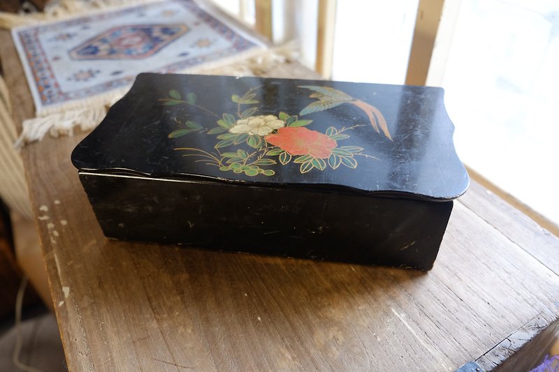 Antique Flower and Bird Jewelry Box - Storage - Wood Black