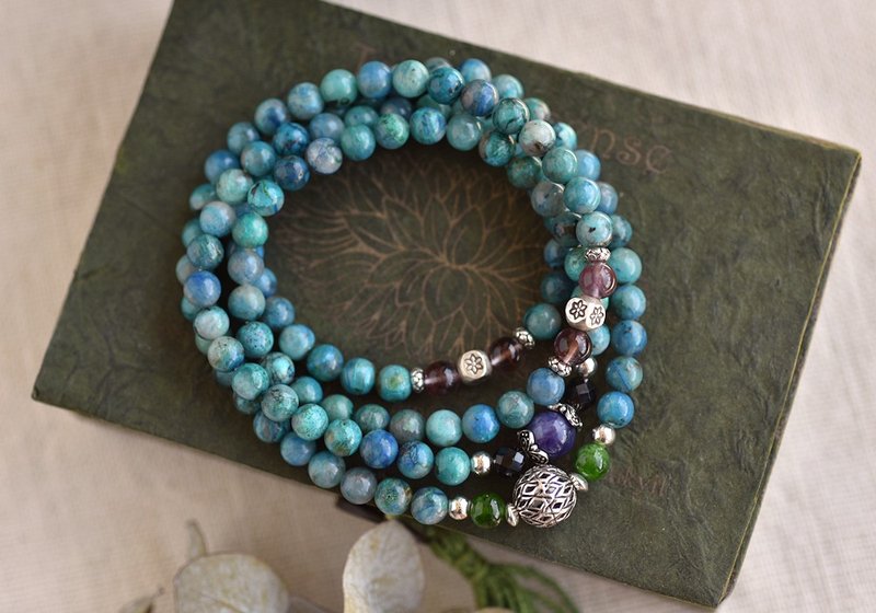 Chrome Diopside + Aurora Crystal + Amethyst + Stone 108 Rosary Beads/Buddhist Beads/Multiple Circle Bracelet - Bracelets - Crystal Blue