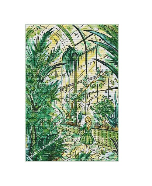 maplesquirrelstitch Greenhouse cross-stitch PDF Pattern ; Botanical embroidery ; plant design