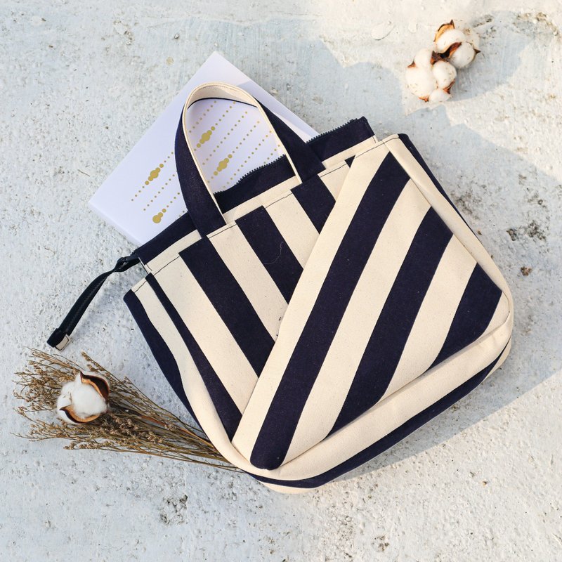 stripes interlaced tote - กระเป๋าถือ - ผ้าฝ้าย/ผ้าลินิน ขาว