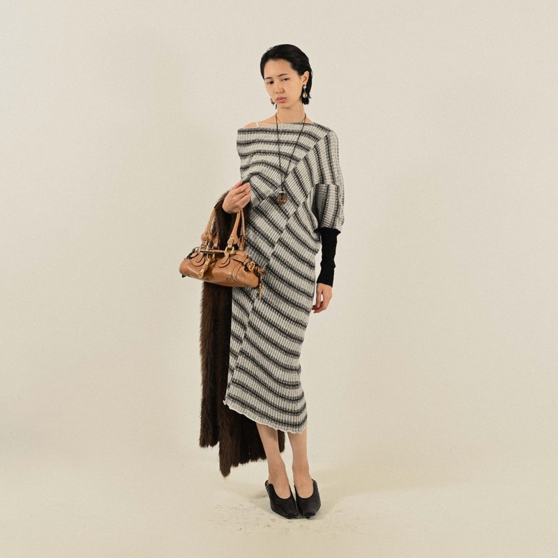 【NaSuBi Vintage】Upcycling解構針織緹花古著洋裝 - 洋裝/連身裙 - 其他人造纖維 