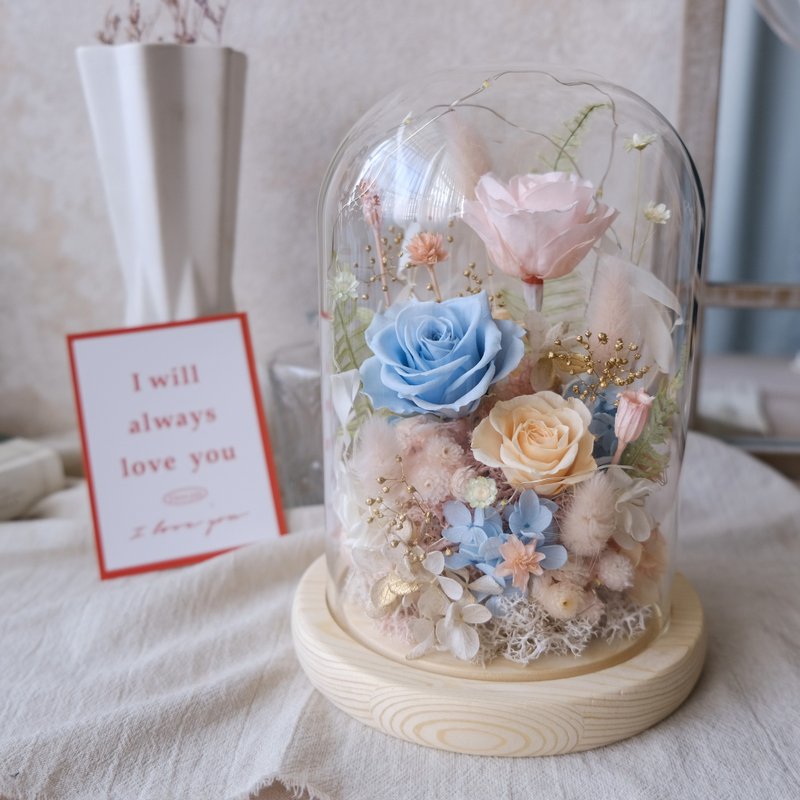 Preserved flower bell jar/Chinese Valentine's Day/Glass bell jar (with light)/Confession/Birthday/Wedding anniversary/Flower gift - ตกแต่งต้นไม้ - พืช/ดอกไม้ สึชมพู