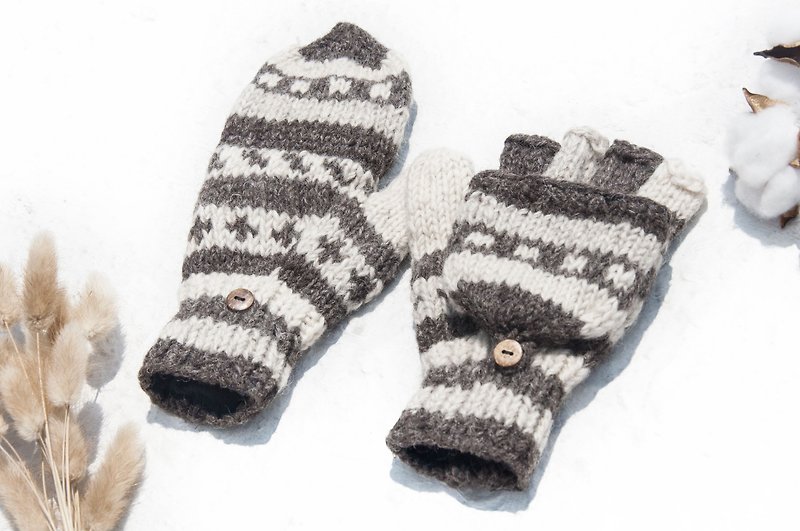 Hand-knitted pure wool knit gloves / detachable gloves / inner bristled gloves / warm gloves - vanilla latte - ถุงมือ - ขนแกะ สีนำ้ตาล