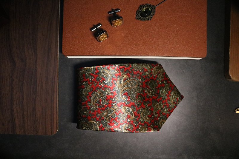 Red tangcao retro pattern tie gentleman style necktie - Ties & Tie Clips - Silk Red