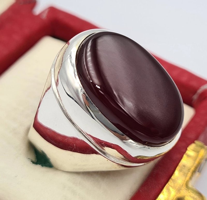 Natural yemeni aqeeq ring best christmas gift unisex ring blood red yemen aqiq - 戒指 - 寶石 紅色