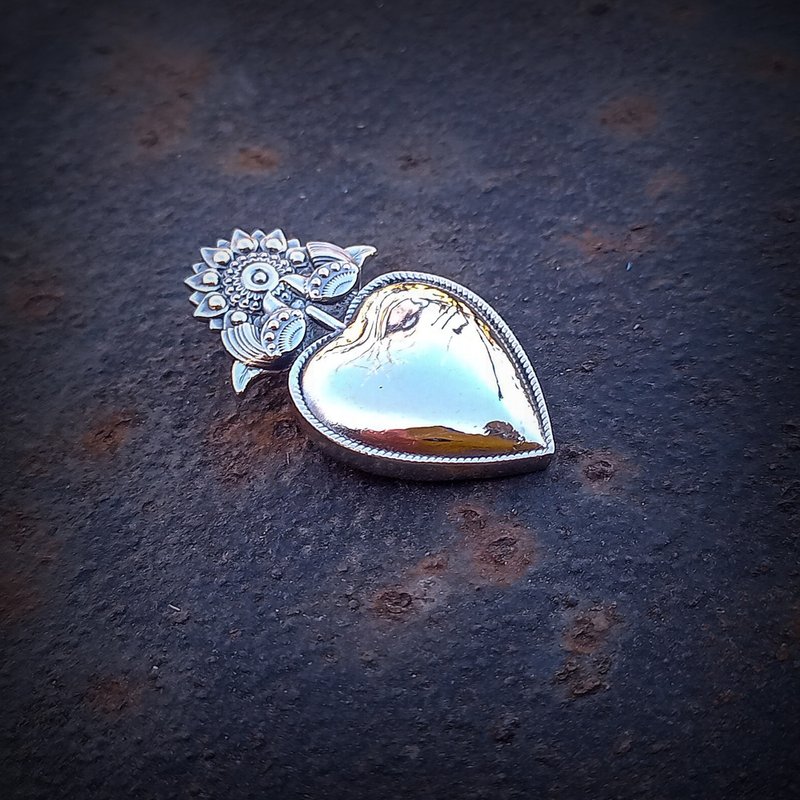 Handmade dukach yagnuska,heart and flower necklace pendant,traditional ukrainian - Necklaces - Other Metals Silver