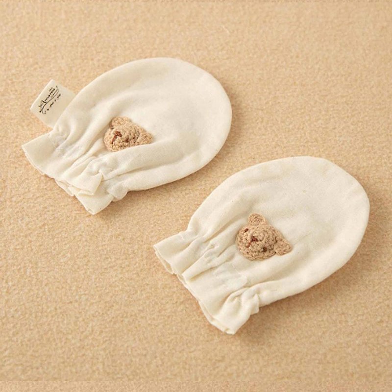 棉．麻 其他 - 【日本Amorosa Mamma有機棉】嬰兒棉紗/紗布手套 ( 小熊刺繡 )