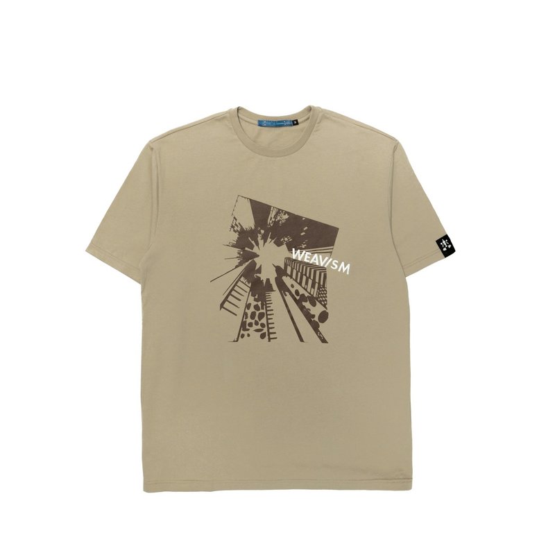 蟲視角刺繡印花寬鬆Tee- 沙褐 - 男 T 恤 - 棉．麻 