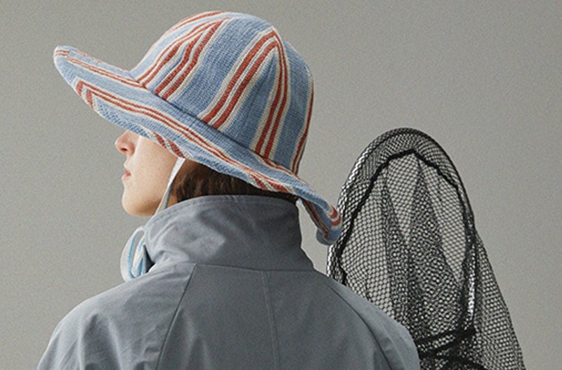 【木耳】コントラストストライプ/コットンリネン広つば/リボン付きフリルブリムハット - 帽子 - その他の素材 多色