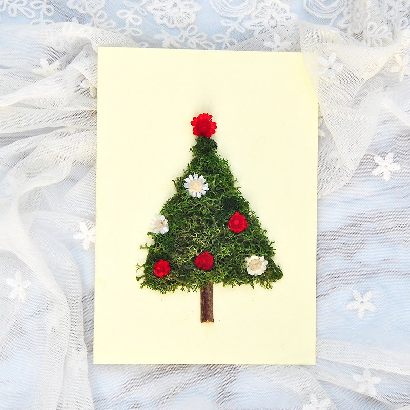 Dry Flower Christmas Card - Little Star Flower Christmas Tree Christmas Gift - การ์ด/โปสการ์ด - กระดาษ สีเขียว