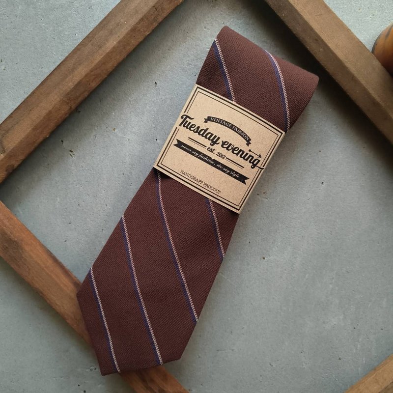 Necktie Brown Brick Stripe - 領帶/領帶夾 - 其他材質 咖啡色