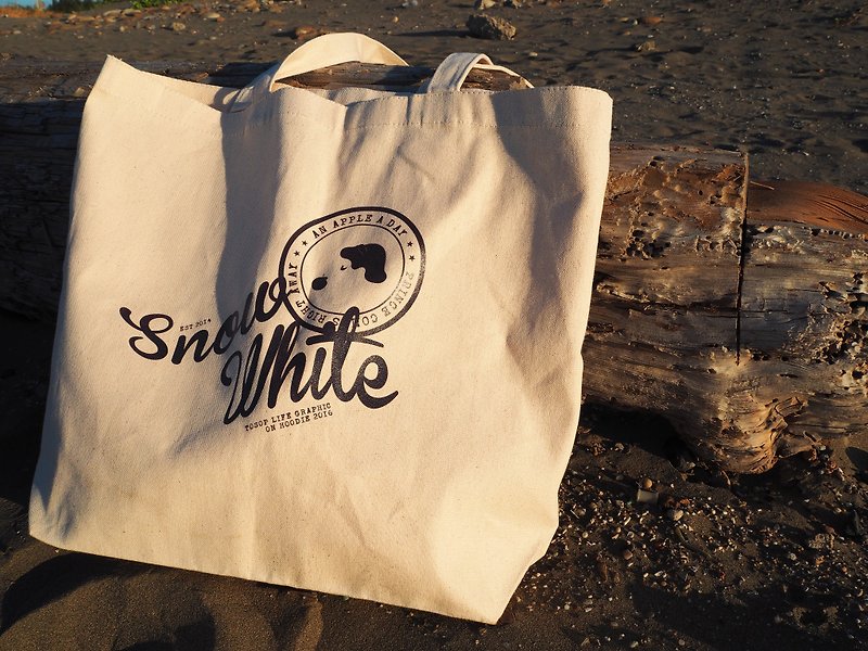 Original Illustration Pack - Bag Walking Bag Snow White Canvas Bag Tote bag (L) - กระเป๋าแมสเซนเจอร์ - ผ้าฝ้าย/ผ้าลินิน สีดำ