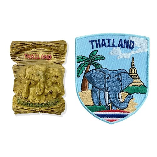 A-ONE 泰國大象磁鐵磁力貼 +泰國 大象 皮夾徽章【2件組】紀念磁鐵療癒