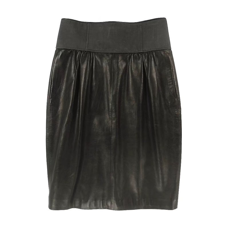 YSL Middle Skirt - กระโปรง - หนังแท้ สีดำ
