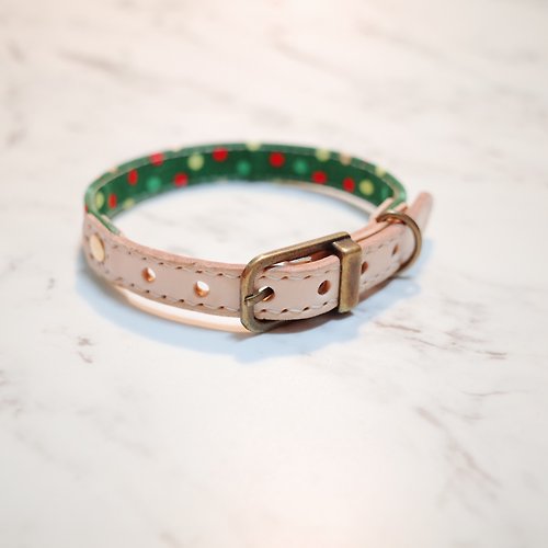 Michu Pet Collars #美珠手作 狗 大貓 項圈 S號 那一年的聖誕節 綠色 金漆 附鈴鐺 可加購吊牌