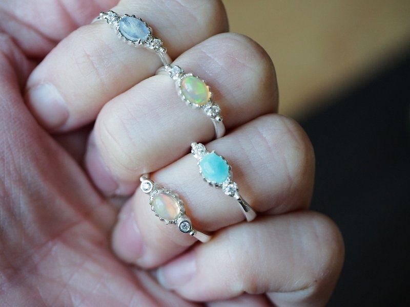 手工寶石戒指 蛋白石 拉利瑪 月光石 Opal Larimar Moonstone - 戒指 - 半寶石 多色