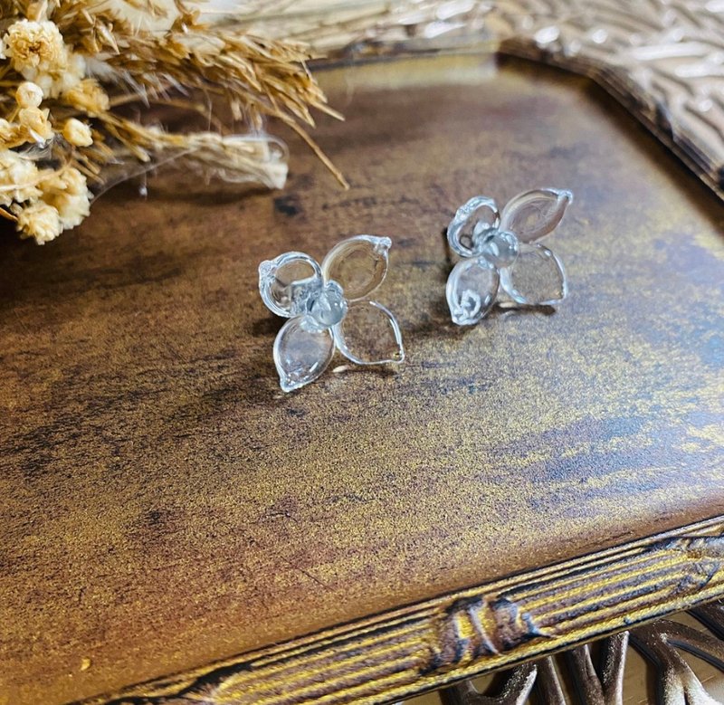 ガラスアクセサリー - 耳環/耳夾/耳骨夾 - 玻璃 銀色