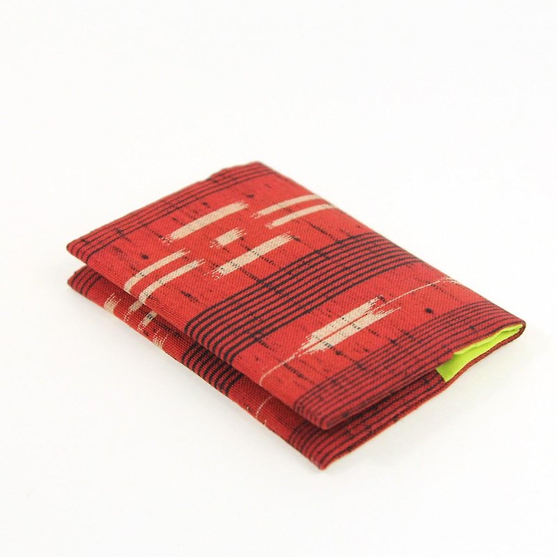 Nostalgic Wolf Arrow Feather Text × Young Mania Kimono Card Case - Card Holders & Cases - Cotton & Hemp Red