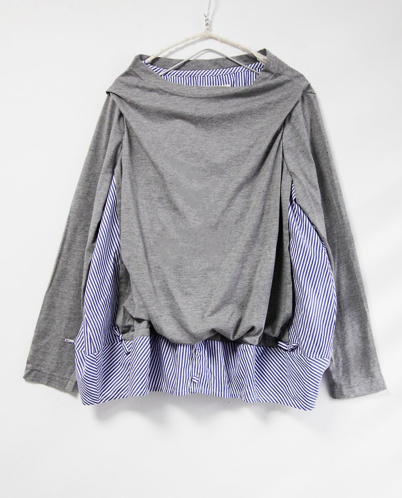 Earth_Flying Sydney Drawstring Knit Top - เสื้อผู้หญิง - ผ้าฝ้าย/ผ้าลินิน สีเทา