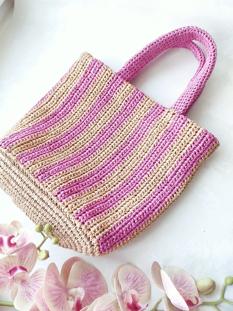 Crochet Tote, 鉤針編織手提包, Crochet Raffia Net Bag, Prada tote - Handbags & Totes - Eco-Friendly Materials Gold