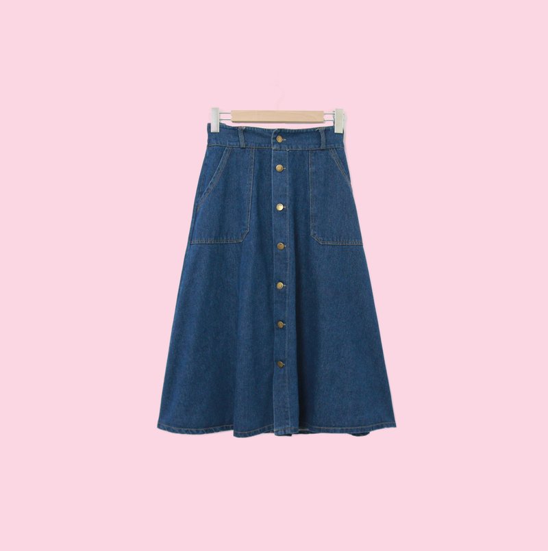 Back to Green- 復古丹寧長裙 金屬排扣//ds-01 vintage skirt - 裙子/長裙 - 棉．麻 