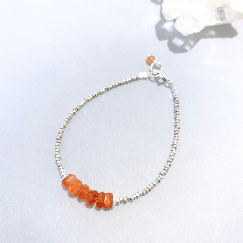 Ops Sunstone Handmade Unique Simple Silver Design gift bracelet - Bracelets - Silver Orange