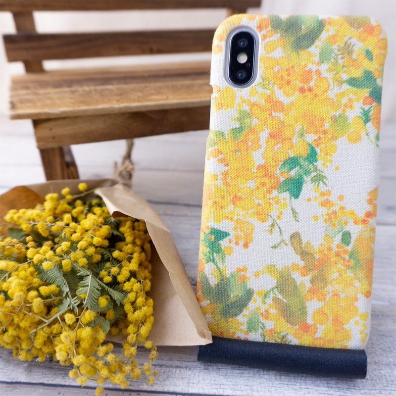 スマホケース 全機種対応【 水彩風 ミモザ まるっと 】 帆布 水彩 イエロー フラワー BB04K - 手機殼/手機套 - 其他材質 黃色