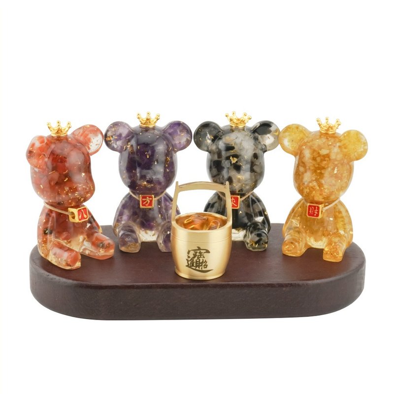 【Hourrae荷萊】客製化禮物八方來財好運晶熊 一桶金 木座組 開店 - 擺飾/家飾品 - 水晶 多色
