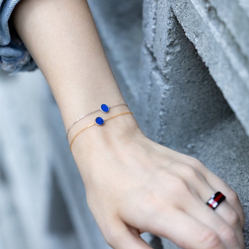 ROCA MINI ROUND LAPIS LAZULI BRACELET_WHITE - สร้อยข้อมือ - เงินแท้ สีน้ำเงิน