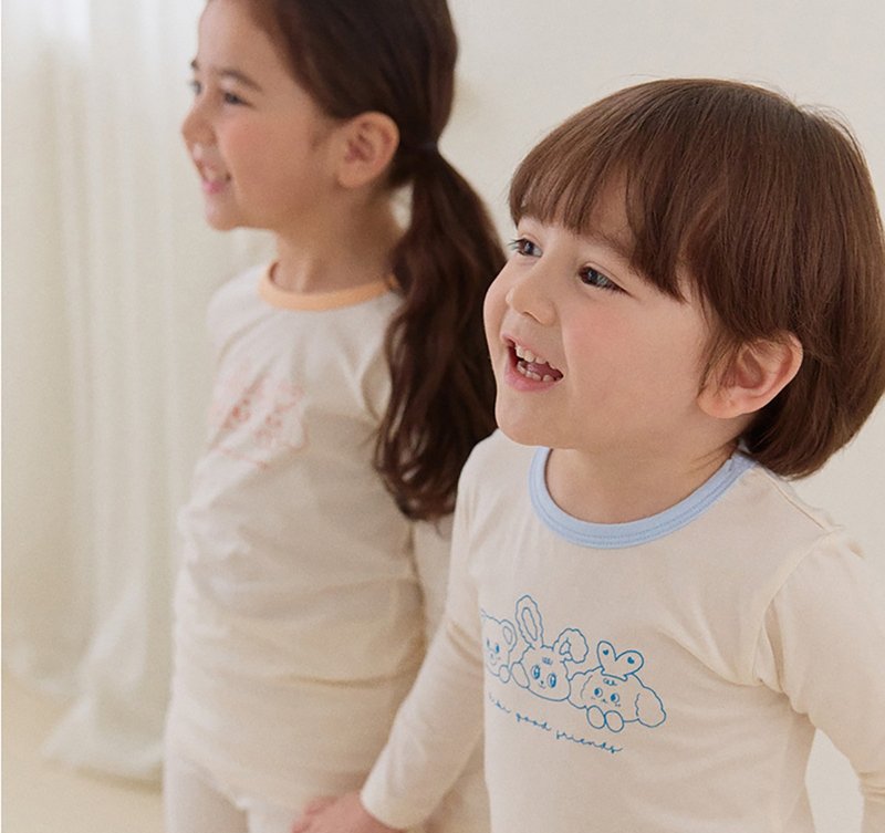 三個好朋友藍-植纖衣長袖韓國童裝-K63009 - 男/女童裝 - 棉．麻 藍色