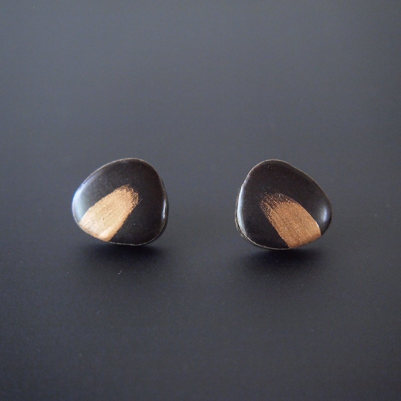 Kororin Black Mino Ware Earrings / Clip-On - Earrings & Clip-ons - Porcelain Black
