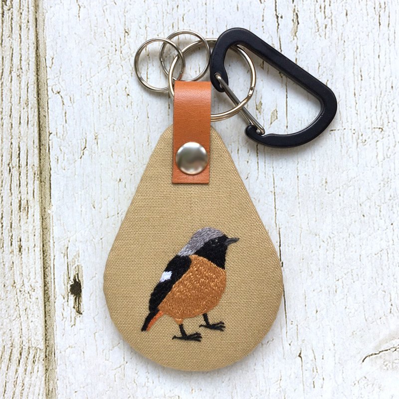 Daurian Redstart Embroidery Keychain: Male - Keychains - Thread Brown