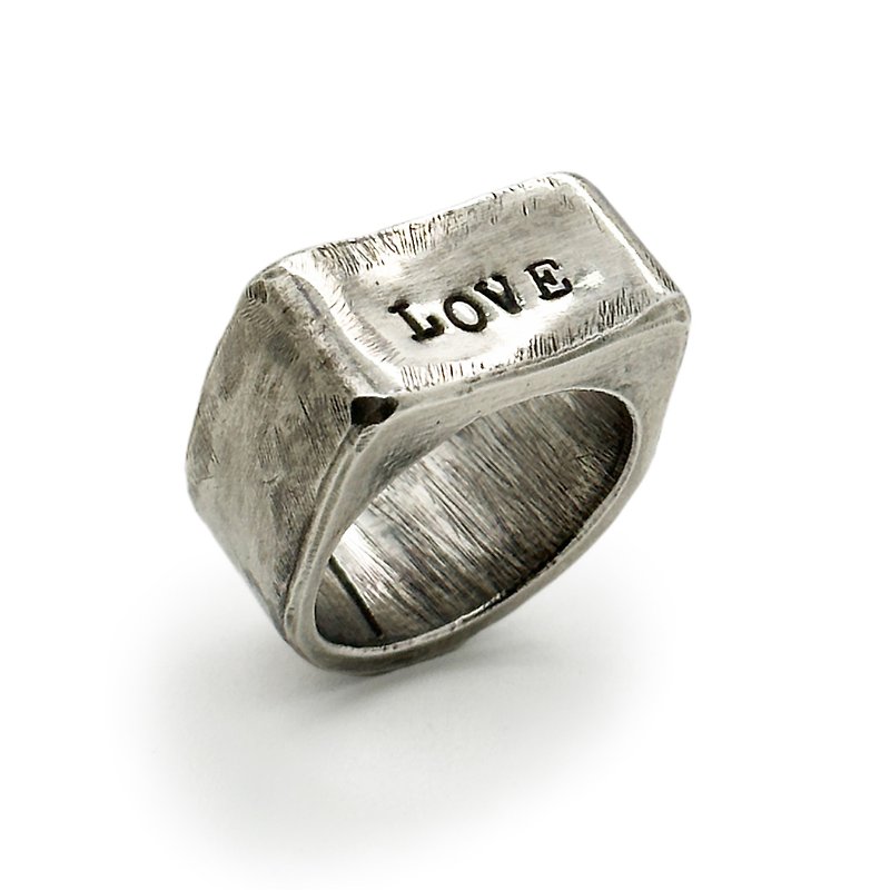 手工純銀印章戒指 - LOVE做舊 染黑 復古 - 戒指 - 純銀 灰色