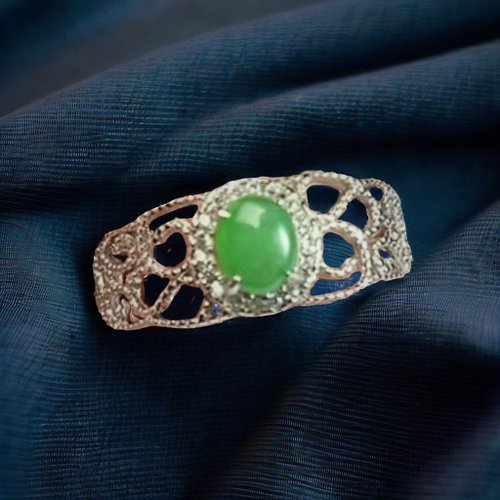 瓔珞珠寶盒 E.L.Jewelry Box 陽綠翡翠蛋面戒指 925銀 | 天然緬甸玉A貨翡翠 | 送禮